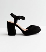 New Look Wide Fit Black Suedette 2 Part Platform Block Heel Court Shoes